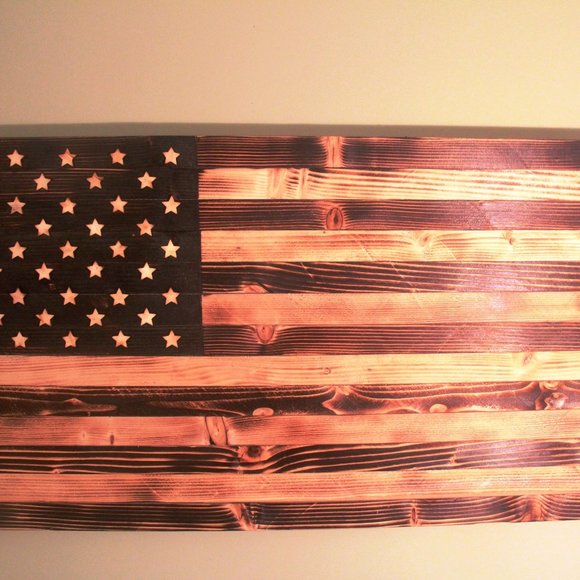 Handmade Wooden American Flag, 39/19 inch - Picture 11 of 16